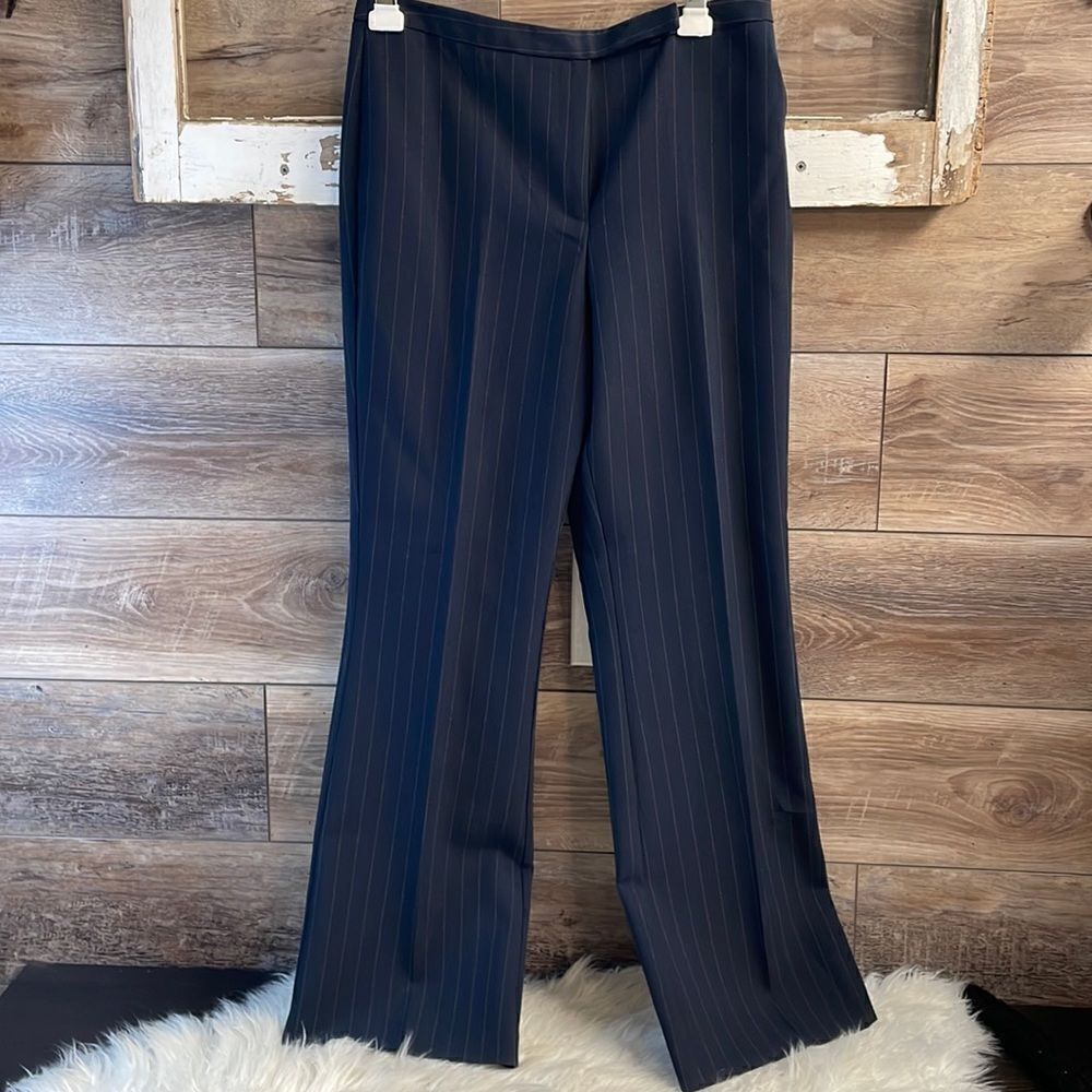 Modern Essentials Ladies Dress Pants Trousers, Navy Blue Pinstripes, Size 9